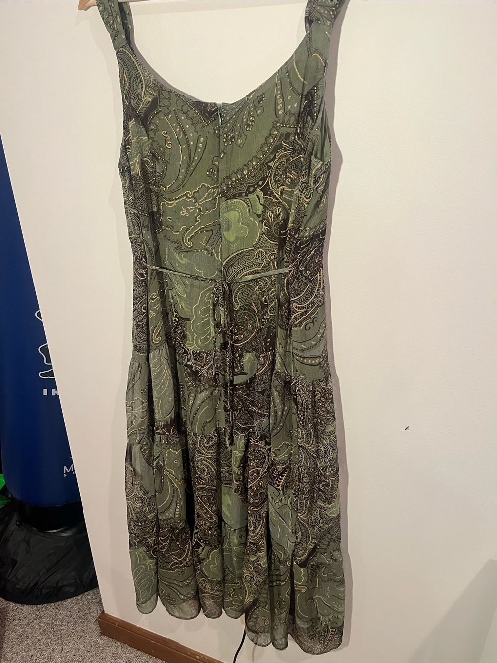 Vintage 90s Y2K Olive Green Paisley Tiered Maxi Dress - Picture 6 of 11